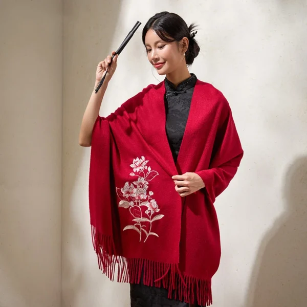 Women's 100% Wool Suzhou Embroidery Winter Shawl