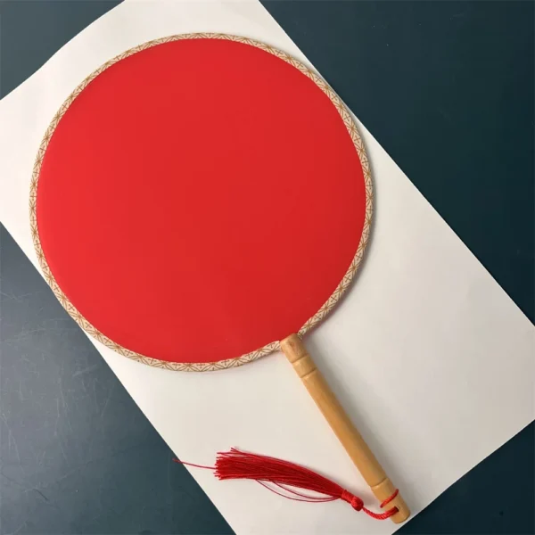 Chinese Silk Suzhou Embroidered Round Fan Wooden Handle