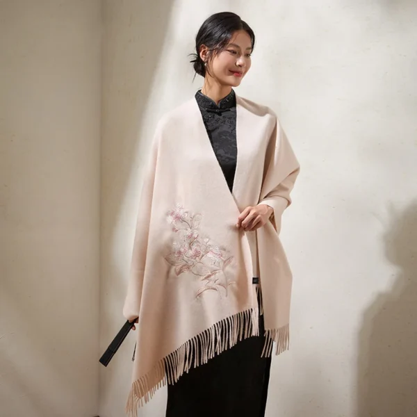 Women's 100% Wool Suzhou Embroidery Winter Shawl