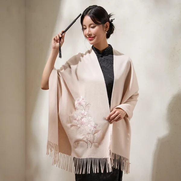 Women's 100% Wool Suzhou Embroidery Winter Shawl