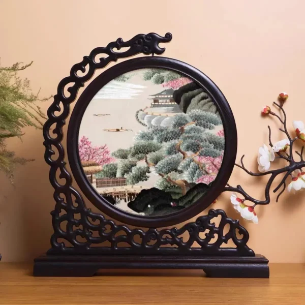 Suzhou Embroidery Double-Sided Landscape Table Ornament Framed