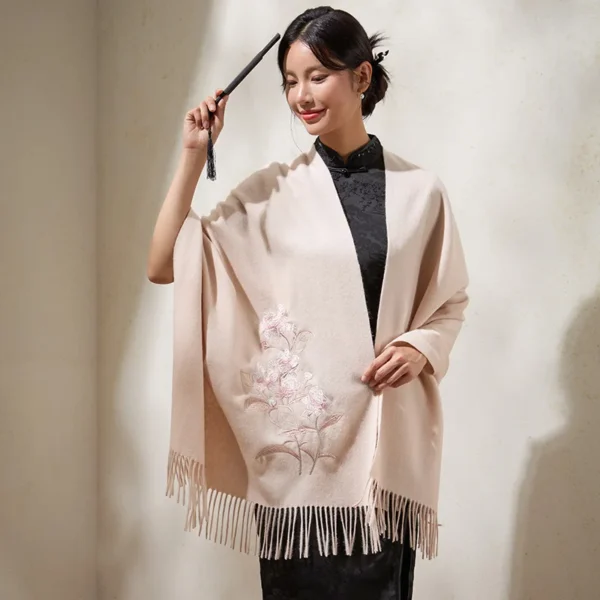 Women's 100% Wool Suzhou Embroidery Winter Shawl